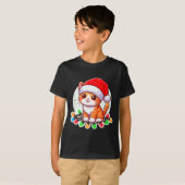 サンタの帽子をかぶったかわいいクリスマス猫 Tシャツ (正面フル)