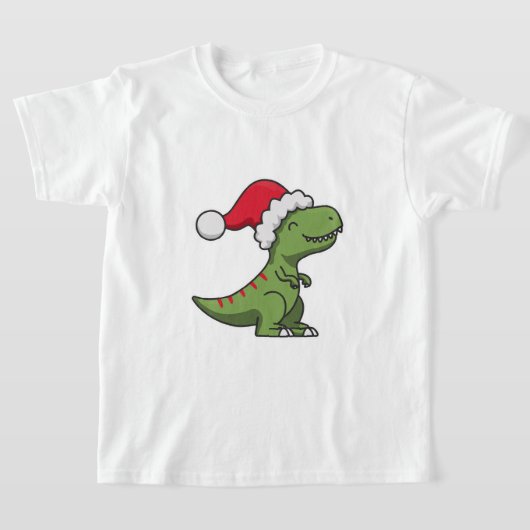 サンタの帽子をかぶったかわいいティラノサウルス – クリスマスの恐竜 Tシャツ (レイダウン)