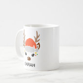 サンタの帽子をかぶったかわいいトナカイ 名前入り コーヒーマグカップ (正面左)