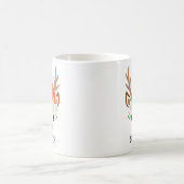 サンタの帽子をかぶったかわいいトナカイ 名前入り コーヒーマグカップ (中央)