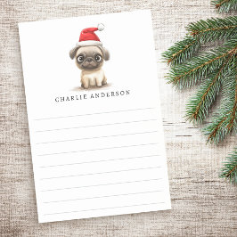 サンタの帽子をかぶったかわいいパグの名前入りクリスマス ポストイット