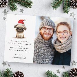 サンタの帽子をかぶったかわいいパグ メリークリスマス 写真 シーズンカード
