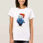 サンタの帽子をかぶったかわいいフクロウ Tシャツ (正面)