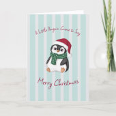 サンタの帽子をかぶったかわいいベビーペンギンのクリスマス カード (正面)