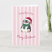 サンタの帽子をかぶったかわいいベビーペンギンのクリスマス カード (正面)
