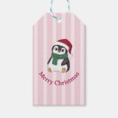 サンタの帽子をかぶったかわいいベビーペンギンのクリスマス ギフトタグ (正面)