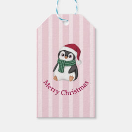 サンタの帽子をかぶったかわいいベビーペンギンのクリスマス ギフトタグ
