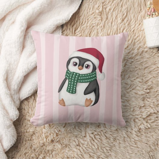 サンタの帽子をかぶったかわいいベビーペンギンのクリスマス クッション (ブランケット)