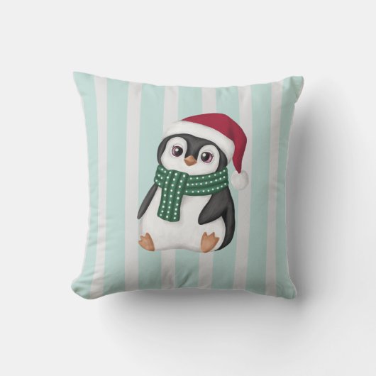 サンタの帽子をかぶったかわいいベビーペンギンのクリスマス クッション (正面)