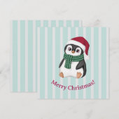 サンタの帽子をかぶったかわいいベビーペンギンのクリスマス シーズンカード (正面/裏面)