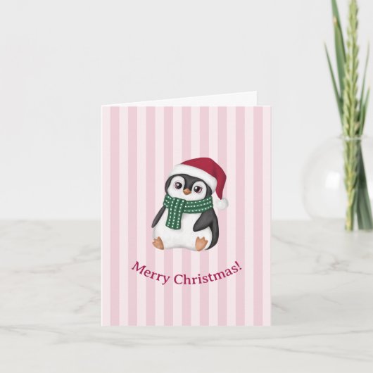 サンタの帽子をかぶったかわいいベビーペンギンのクリスマス シーズンカード (正面)