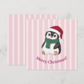 サンタの帽子をかぶったかわいいベビーペンギンのクリスマス シーズンカード (正面/裏面)