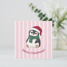 サンタの帽子をかぶったかわいいベビーペンギンのクリスマス シーズンカード