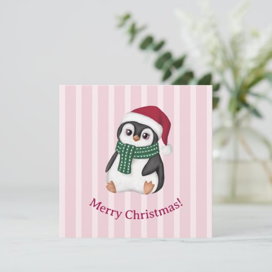 サンタの帽子をかぶったかわいいベビーペンギンのクリスマス シーズンカード (スタンド正面)