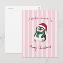 サンタの帽子をかぶったかわいいベビーペンギンのクリスマス ポストカード