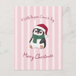 サンタの帽子をかぶったかわいいベビーペンギンのクリスマス ポストカード