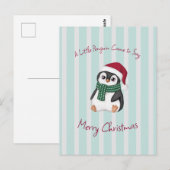 サンタの帽子をかぶったかわいいベビーペンギンのクリスマス ポストカード (正面/裏面)