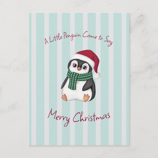 サンタの帽子をかぶったかわいいベビーペンギンのクリスマス ポストカード (正面)
