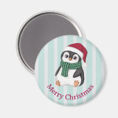 サンタの帽子をかぶったかわいいベビーペンギンのクリスマス マグネット (正面/裏面)