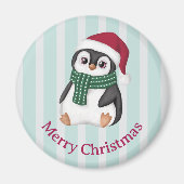 サンタの帽子をかぶったかわいいベビーペンギンのクリスマス マグネット (正面)