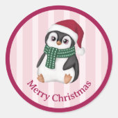 サンタの帽子をかぶったかわいいベビーペンギンのクリスマス ラウンドシール (正面)