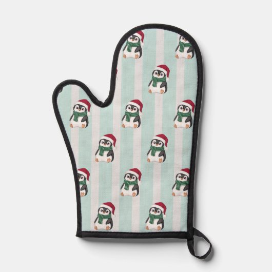 サンタの帽子をかぶったかわいいベビーペンギンのクリスマス 鍋つかみ (正面)