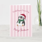 サンタの帽子をかぶったかわいいベビーペンギン クリスマス カード (正面)
