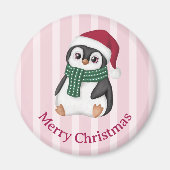 サンタの帽子をかぶったかわいいペンギンの赤ちゃん クリスマス マグネット (正面)