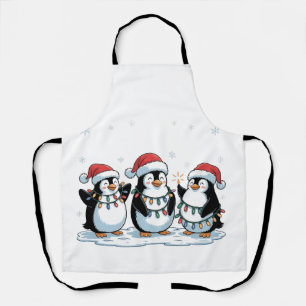 サンタの帽子をかぶったかわいいペンギン クリスマスのペンギン好き エプロン