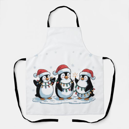 サンタの帽子をかぶったかわいいペンギン クリスマスのペンギン好き エプロン (正面)