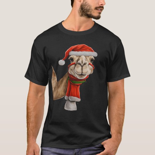 サンタの帽子をかぶったかわいいラクダのクリスマス v2 tシャツ (正面)