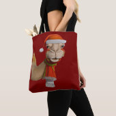 サンタの帽子をかぶったかわいいラクダ クリスマス トートバッグ (クローズアップ)