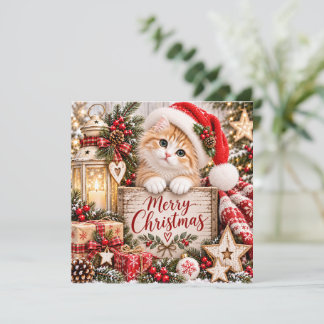 サンタの帽子をかぶったかわいい子猫 メリークリスマスカード