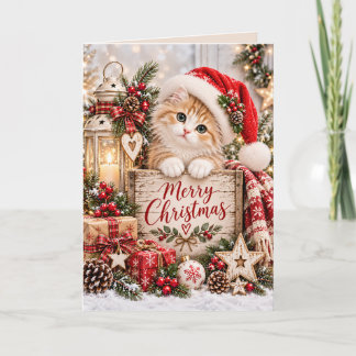 サンタの帽子をかぶったかわいい子猫 メリークリスマス カード