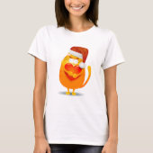 サンタの帽子をかぶったかわいい猫 Tシャツ (正面)