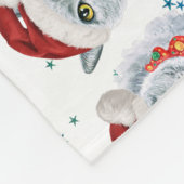 サンタの帽子をかぶったかわいい銀色の猫のクリスマス フリースブランケット (角)