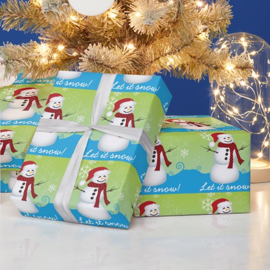サンタの帽子をかぶったかわいい雪だるま ラッピングペーパー (クリスマス)