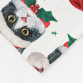 サンタの帽子をかぶったかわいい黒白猫 クリスマス フリースブランケット (角)