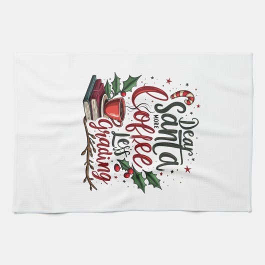 サンタの帽子をかぶったアライグマとクリスマス キッチンタオル (横)