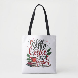 サンタの帽子をかぶったアライグマとクリスマス トートバッグ
