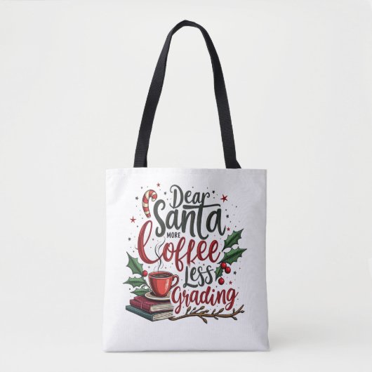 サンタの帽子をかぶったアライグマとクリスマス トートバッグ (正面)
