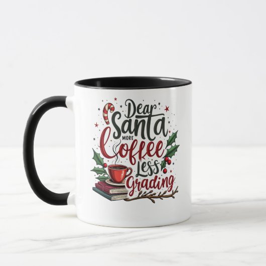 サンタの帽子をかぶったアライグマとクリスマス マグカップ (左)