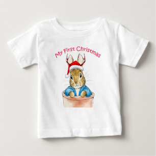 サンタの帽子をかぶったウサギ ベビーTシャツ