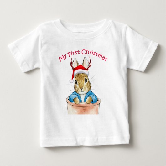 サンタの帽子をかぶったウサギ ベビーTシャツ (正面)
