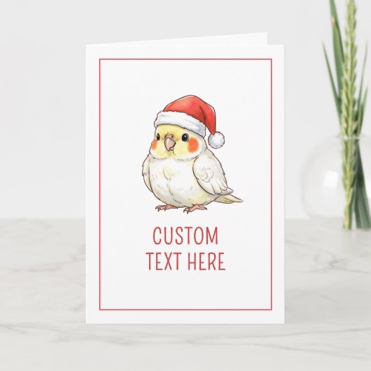 サンタの帽子をかぶったオカメインコのクリスマスグッズ カード (正面)