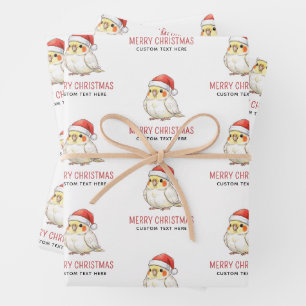 サンタの帽子をかぶったオカメインコのクリスマスパーソナライズドグッズ ラッピングペーパーシート