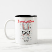サンタの帽子をかぶったキュートなクリスマスウサギのコーヒー ツートーンマグカップ (左)