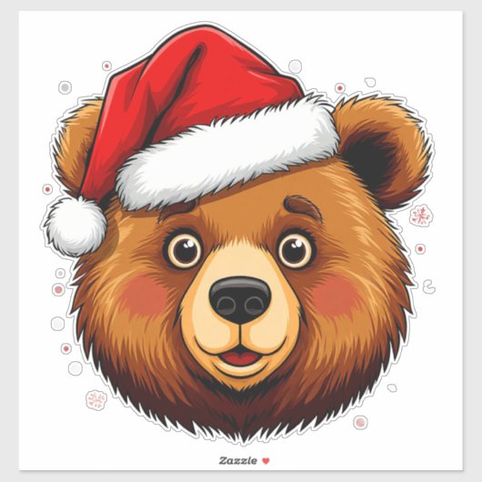 サンタの帽子をかぶったキュートなクリスマスベア シール (シート)