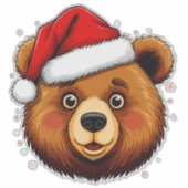 サンタの帽子をかぶったキュートなクリスマスベア シール (正面)