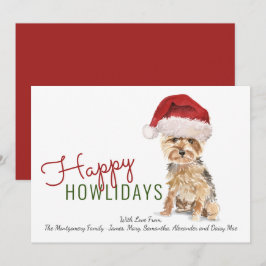 サンタの帽子をかぶったキュートなヨーキー Happy Howlidays シーズンカード